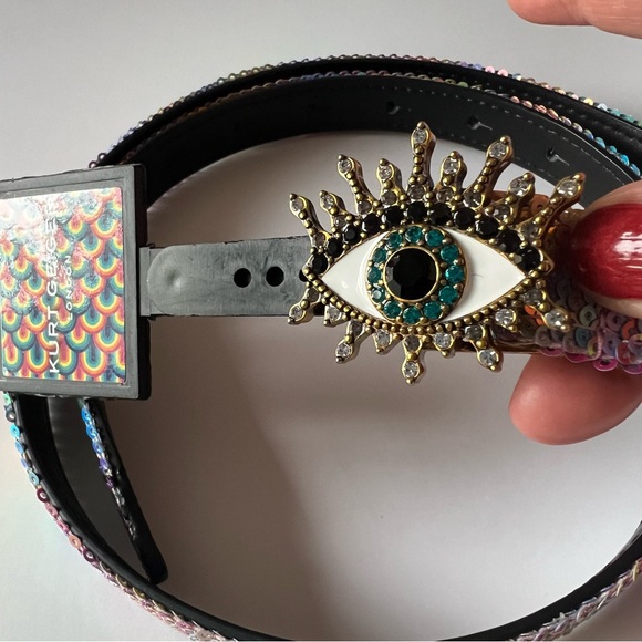 KURT GEIGER LONDON RAINBOW SEQUIN CRYSTAL EVIL EYE BELT SIZE XS/S NWT main image 11